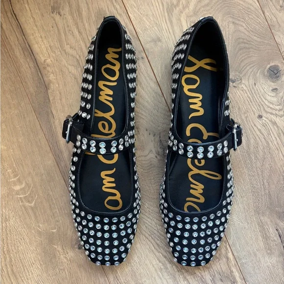 Sam Edelman - Black Rhinestone Mary Jane Flats - Picture 2 of 5